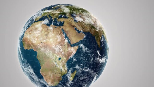 World Map of the Continent of Middle East, from above the clouds from space. Border region highlighted location.