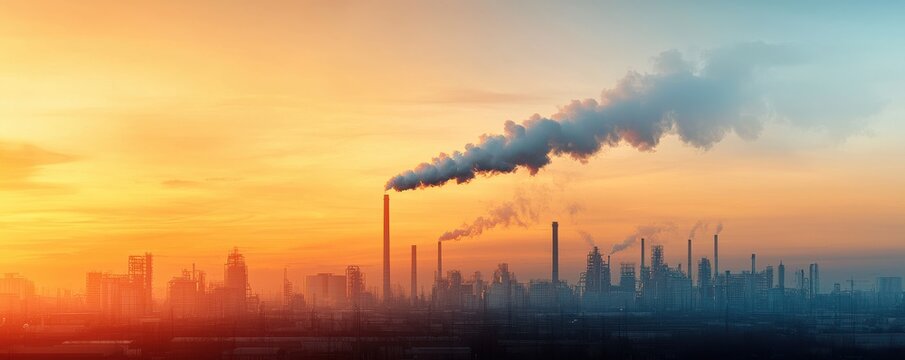 Digital overlay of pollutants in industrial zone environmental protection toxic chemicals visualization urban landscape analytical perspective