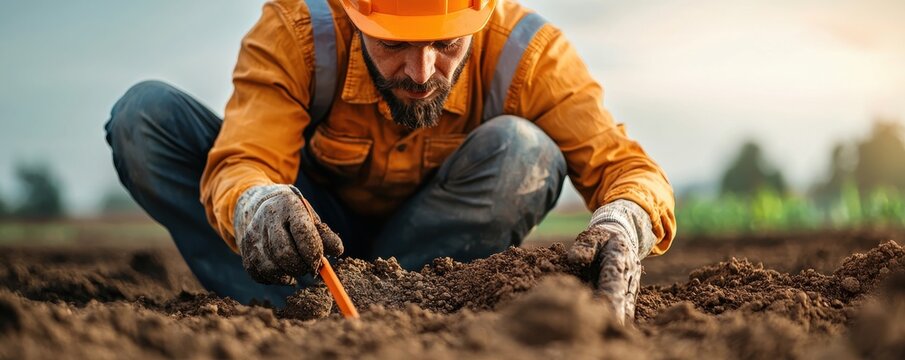 Environmental researcher tests soil for toxic chemicals near factories in acdc area