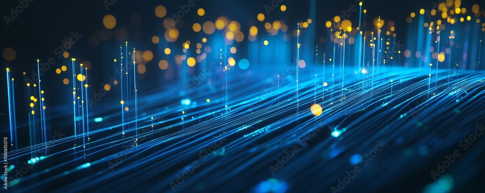 Poster Futuristic data stream flowing with lines and glowing particles
