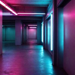 A rundown futuristic shop with neon lights flashing in the dystopian cityscape, Medium Shot, Soft Focus, Eye Level Shot, photo