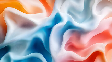 Fototapeta premium Bright and colorful abstract design featuring intricate swirls of pastel colors including blue, orange, pink, and white, creating a fluid and captivating texture that invites exploration.