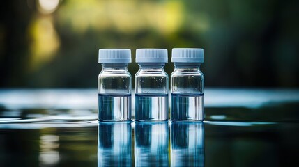 Testing river water quality environmental protection sample bottles toxic chemical detection natural habitat scientific approach