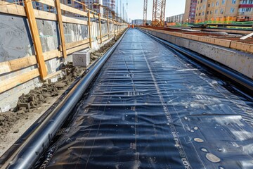 Fototapeta premium Laying and installation of roofing rolled waterproof