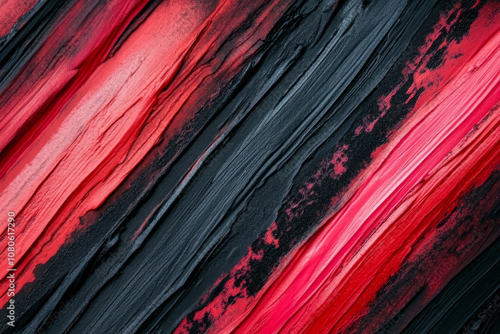 Poster a red and black line drawing. the red line is on the left side of the drawing and the black line is 