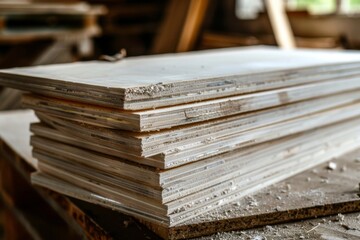 Fototapeta premium High angle shot of stack white plywood boards