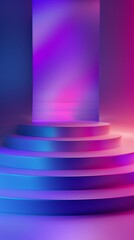 Obraz premium Abstract image of a neon-lit staircase with a vibrant gradient, perfect for modern design and creative projects.
