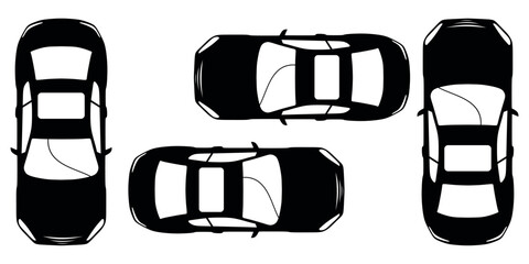 Set Of Crossover Car Silhouette. Vehicle Icons Set View From Left Side, Right Side, Front, Back, And Top. Vector Illustration. Isolated On Transparent Background.