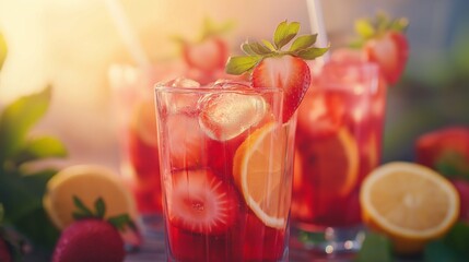 Fresh summer strawberry cocktail or mocktail, Close-up