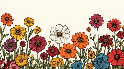 Retro flowers and plants set pattern illustration poster background