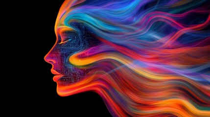 A vibrant and colorful representation of human emotions, showcasing flowing colors to illustrate feelings and thoughts.