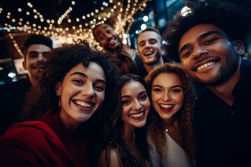 Fototapeta premium Close up of a diverse friends taking selfie while having party in club