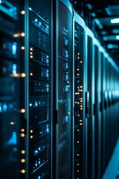 Expansive server room showcasing advanced mainframe computers for cloud computing services