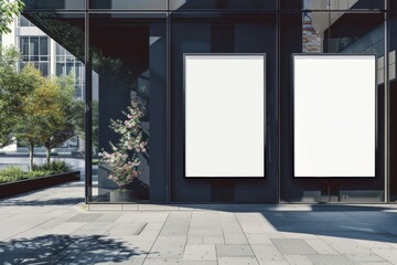 White paper poster mockup displayed outside building