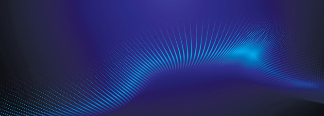 Dynamic wave of glowing points. Futuristic dot wave. Network connection structure. Futuristic background for presentation design. Technology or science banner. 3d Widescreen. Vector illustration