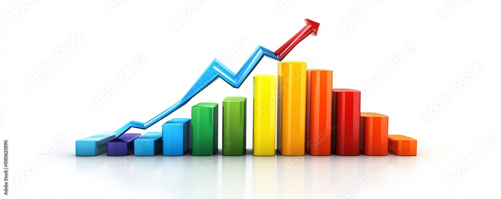 Poster growing bar graph with upward arrow symbolizing business success