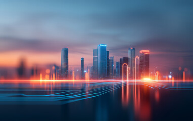 Fototapeta premium Modern urban architecture and Ai artificial intelligence technology theme background 