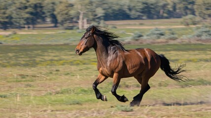 Wild Horse Galloping Across Open Field, Capturing Freedom and Power