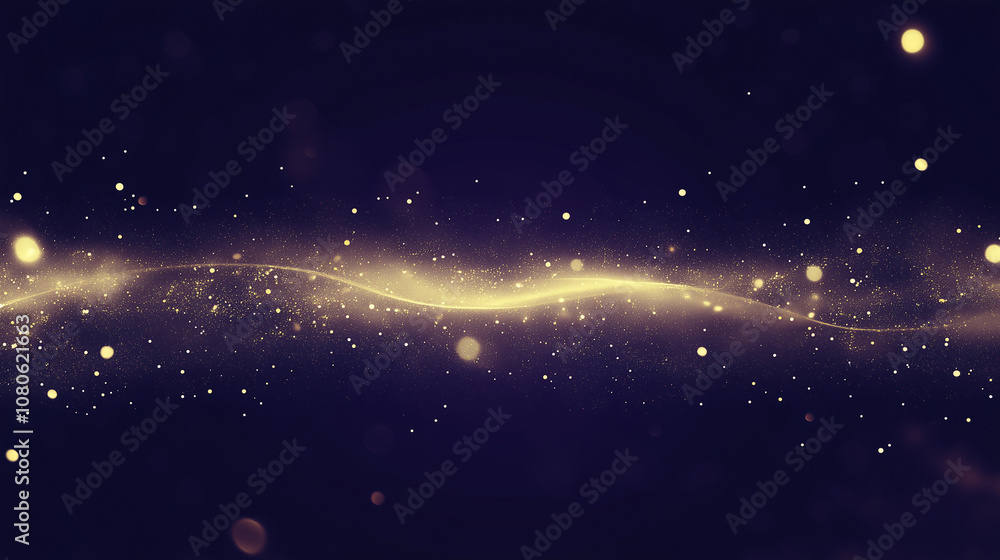 Wall mural abstract, dark and mysterious background with shimmering golden bokeh lights and floating particles.