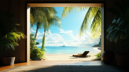 Seamless Getaway: Hyperrealistic Wall Cutaway to a Bright Vacation Scene