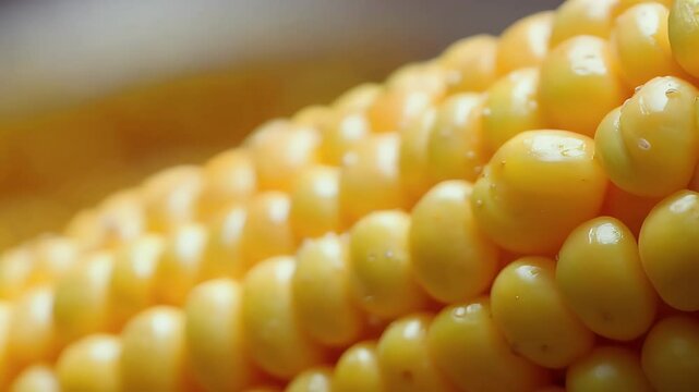 detail probe lens reveal intricate patterns textures golden kernels perfect food agricultural content 4K sweet corn yellow vegetable fruit video footage texture closeup slow motion dolly slide small