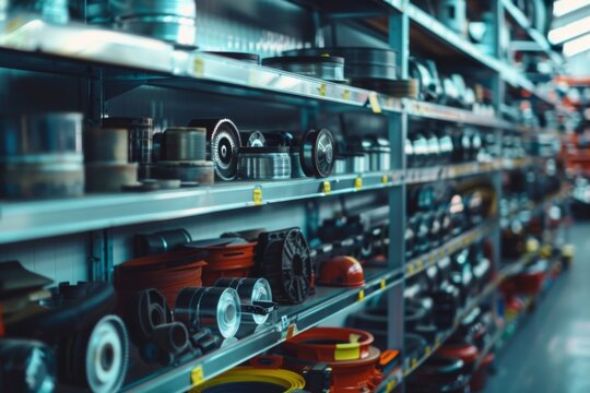 Close up of shelves in an auto parts store