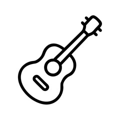 Acoustic guitar musical instrument icon in simple outline style, black and white
