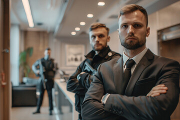 Picture generated with ai of confident policeman on urban city street