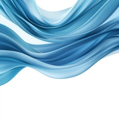 Naklejka premium Blue abstract waves flowing in smooth fabric, white isolated background.