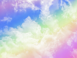 beauty sweet pastel blue and green colorful with fluffy clouds on sky. multi color rainbow image. abstract fantasy growing light