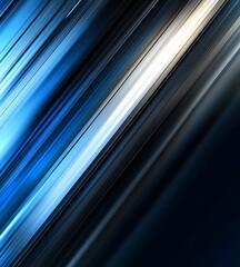 Abstract background with blue and white rays of light on a black, blurred background with speed lines. Abstract motion blur effect for a design