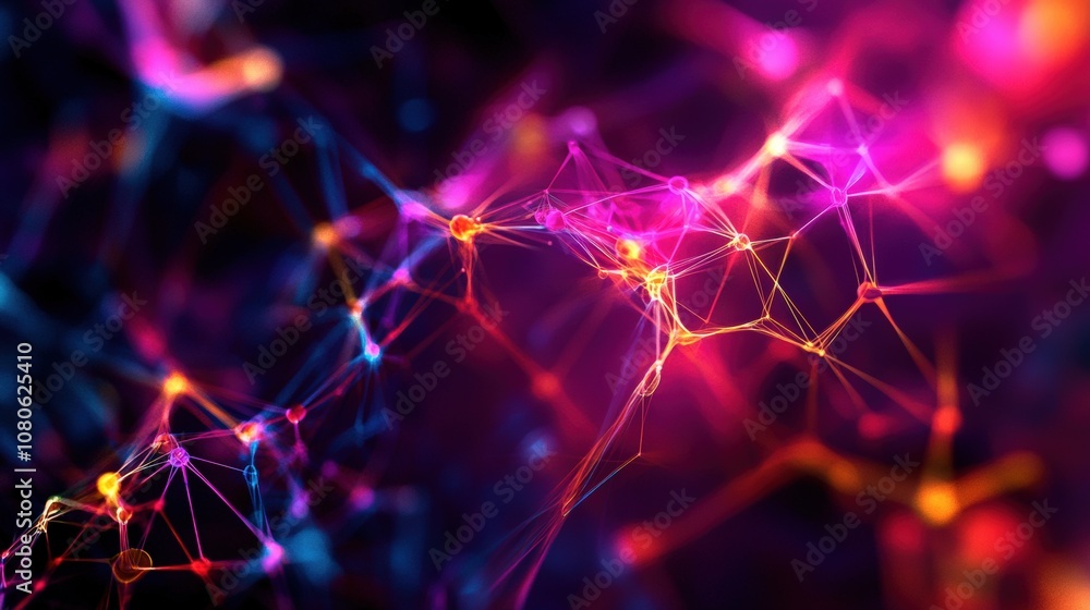 Poster vibrant abstract neural network visualization with glowing connections in vivid colors showcasing di