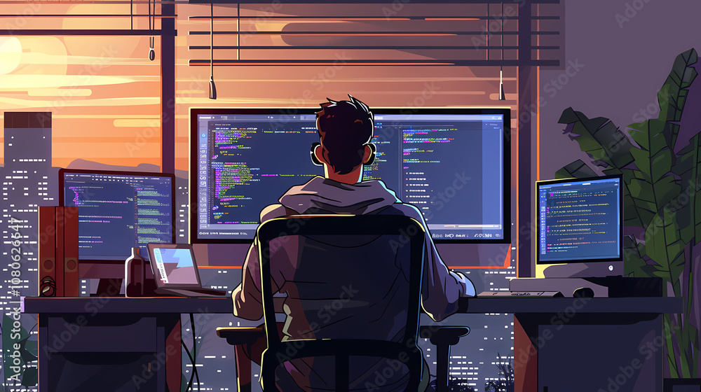 Poster person in a programmation concept generated ai