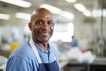Obraz premium Portrait of a smiling African American school janitor