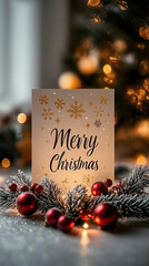 Bright and Joyful Merry Christmas Card with a Lit-Up Tree in the Background
