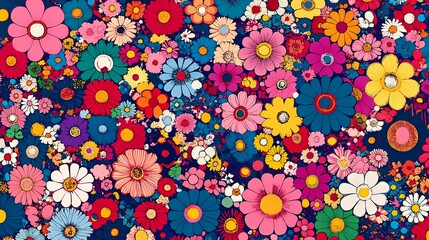 retro colorful daisy flowers illustration poster background