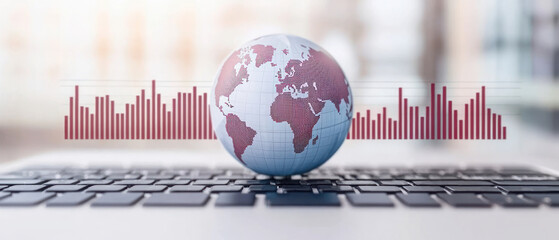 A global connection concept symbolized by a globe on a laptop, showcasing digital waves.