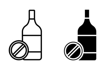 No Alcohol Sign Icon. Customizable thin and black line illustration. 