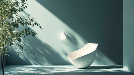 Modern illustration showcasing a seat, light source, and foliage. Innovative design concept and furnishing blueprint with adjustable features
