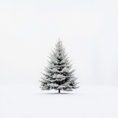 Fototapeta premium A lone pine tree stands in a snowy field, creating a serene and minimalist winter scene.