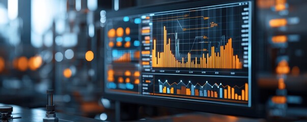 Enhancing manufacturing efficiency with digital chart overlays factory floor data visualization industrial environment close-up digital transformation