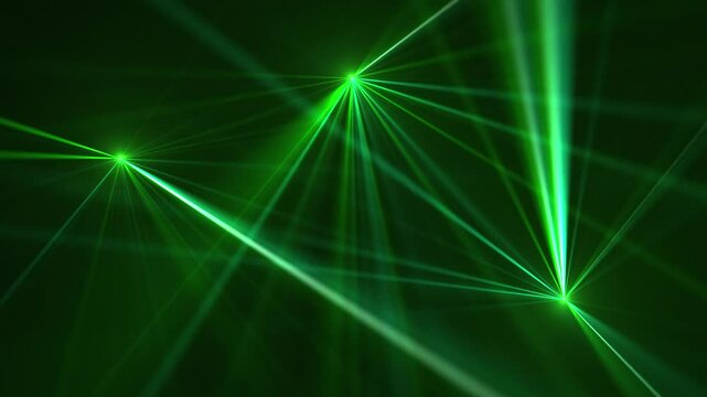 High speed laser light show on black background with flashing green colored laser beams. This music performance nightlife background animation is full HD and a seamless loop.