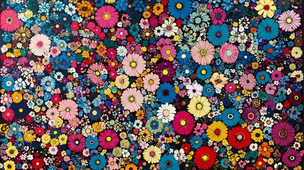 retro colorful daisy flowers illustration poster background