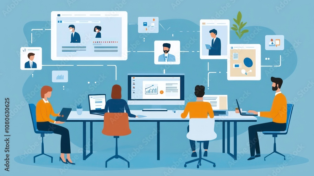 Leinwandbilder modern hybrid workspace with document management tools promoting seamless collaboration between in-o