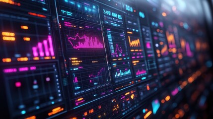 Fototapeta premium Digital dashboard displaying data analytics and financial metrics.