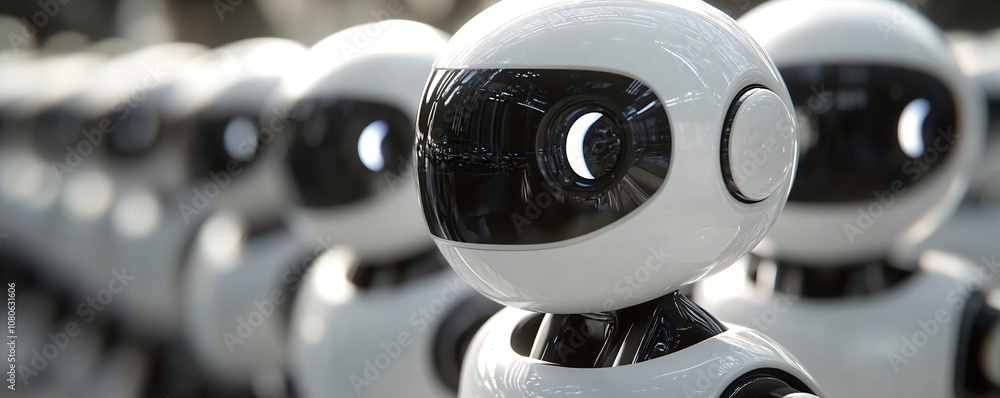 Leinwandbilder Many robots standing in a row symbolizing artificial intelligence