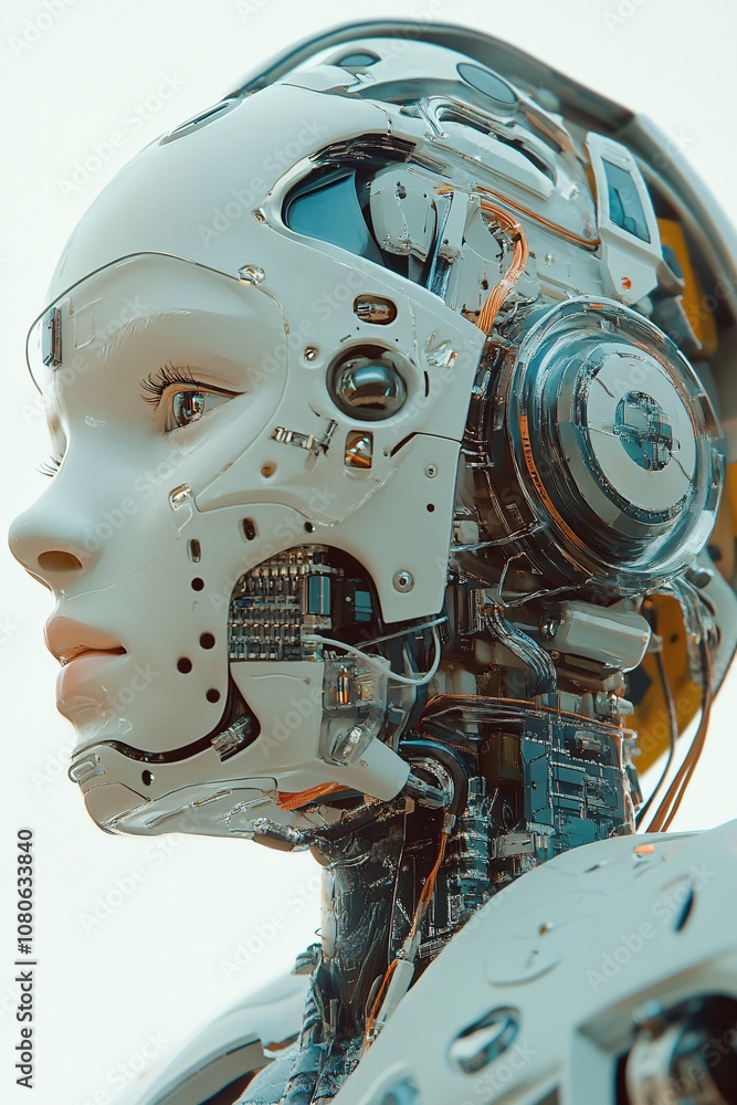 Poster Futuristic cyborg showing complex internal mechanisms