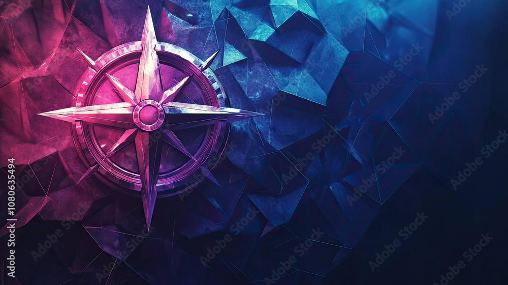 Poster compass design with low polygons.
