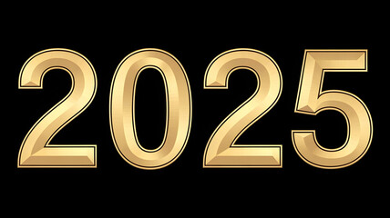 2025 new year 3d gold number illustration isolated on black background