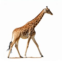 Naklejka premium A graceful giraffe walking elegantly in the wild a white background.
